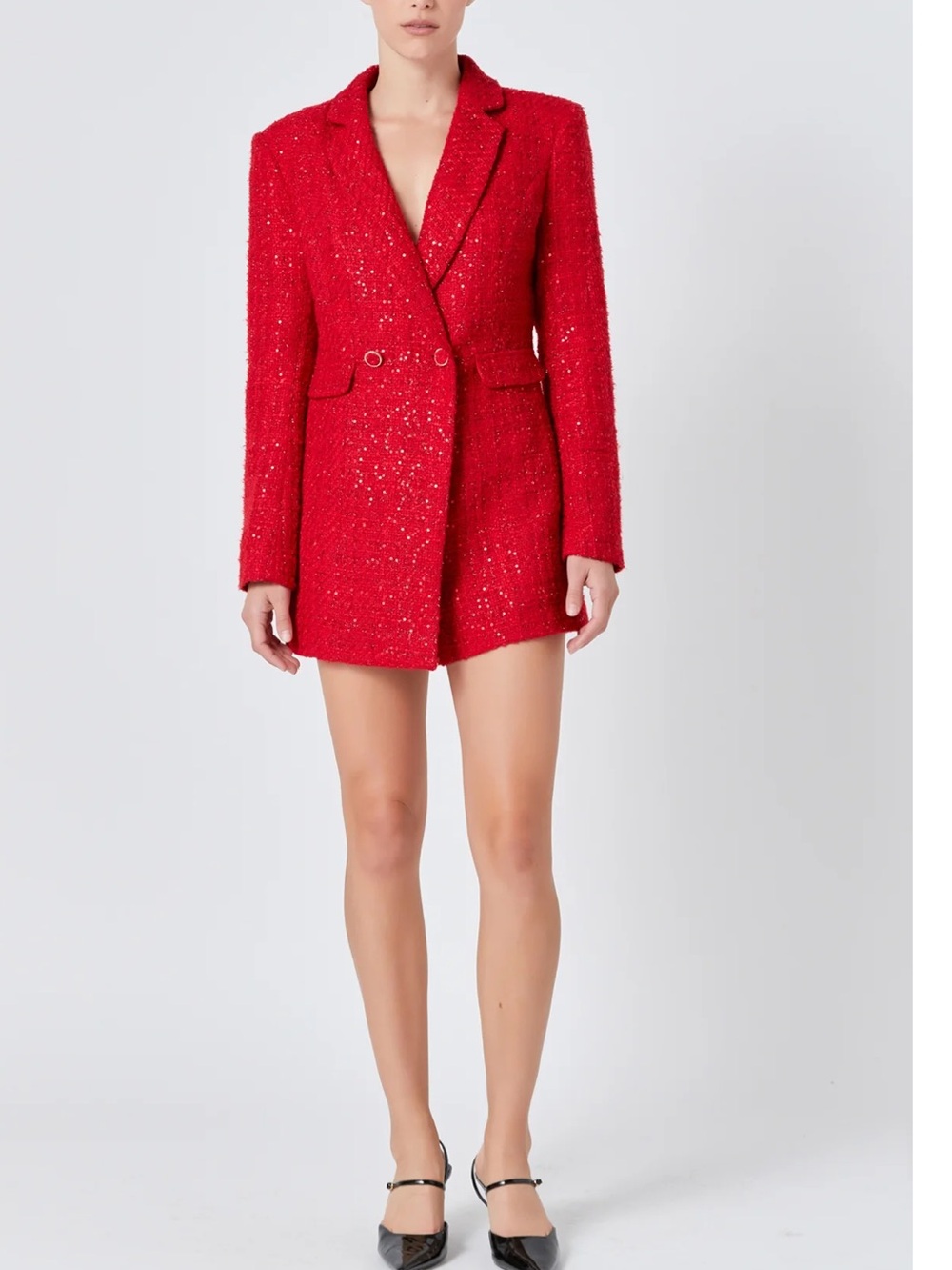 Endless Rose Premium Sequin Tweed Blazer Romper in Red Size S Never Worn